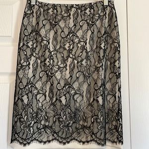 Ann Taylor Black White Lace Pencil Skirt NWT 2P Petite